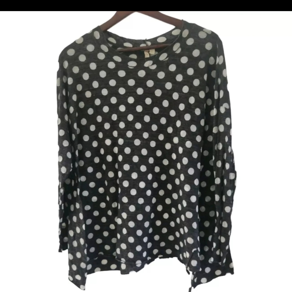 Comfy USA Gray Polka Dot Lagenlook Asymmetrical Hem Top Womens Size Small
